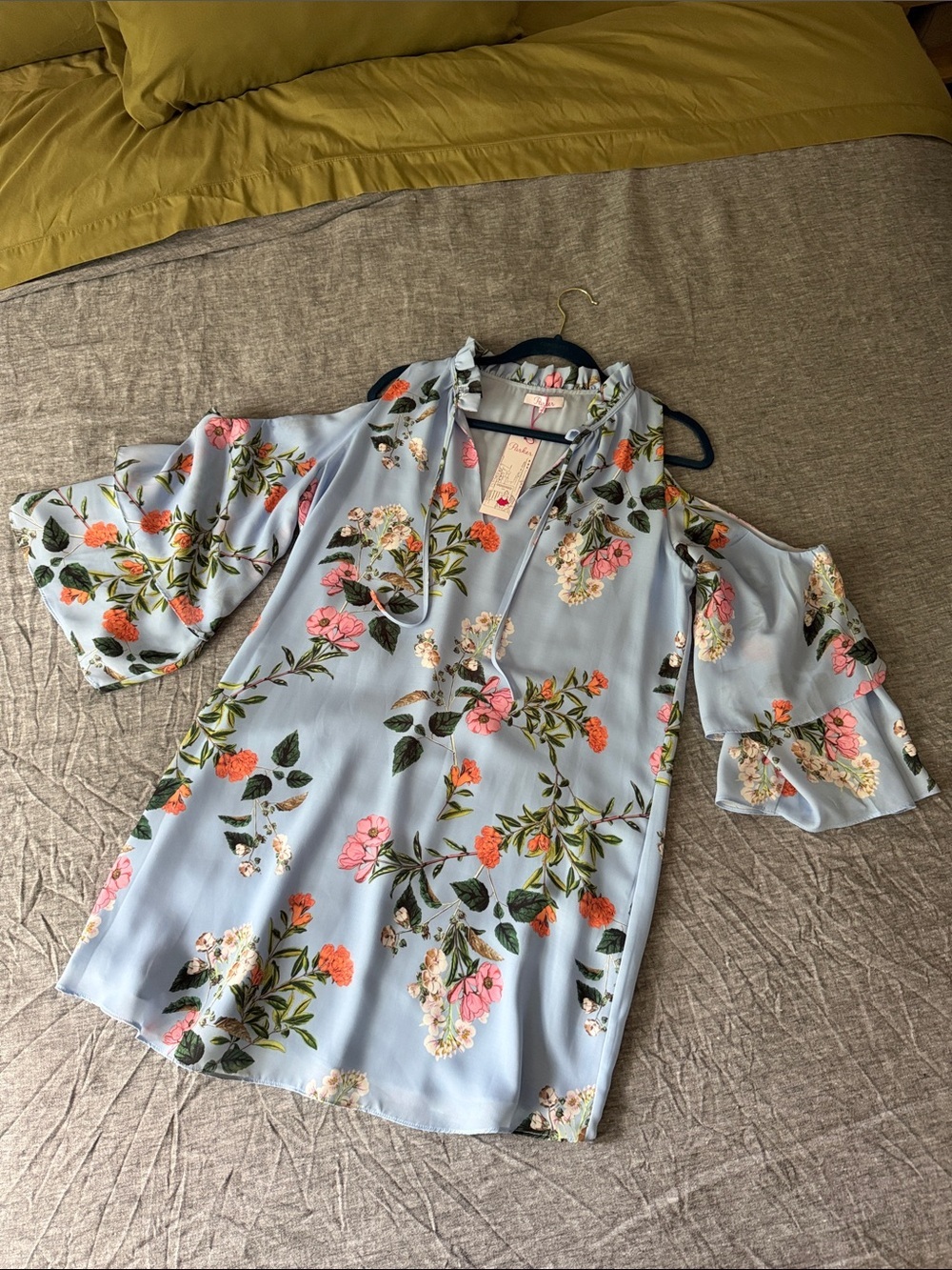 NWT Parker Sky Blue Floral Shoulder Dress Flowy Feminine Size 8 - Picture 7 of 12